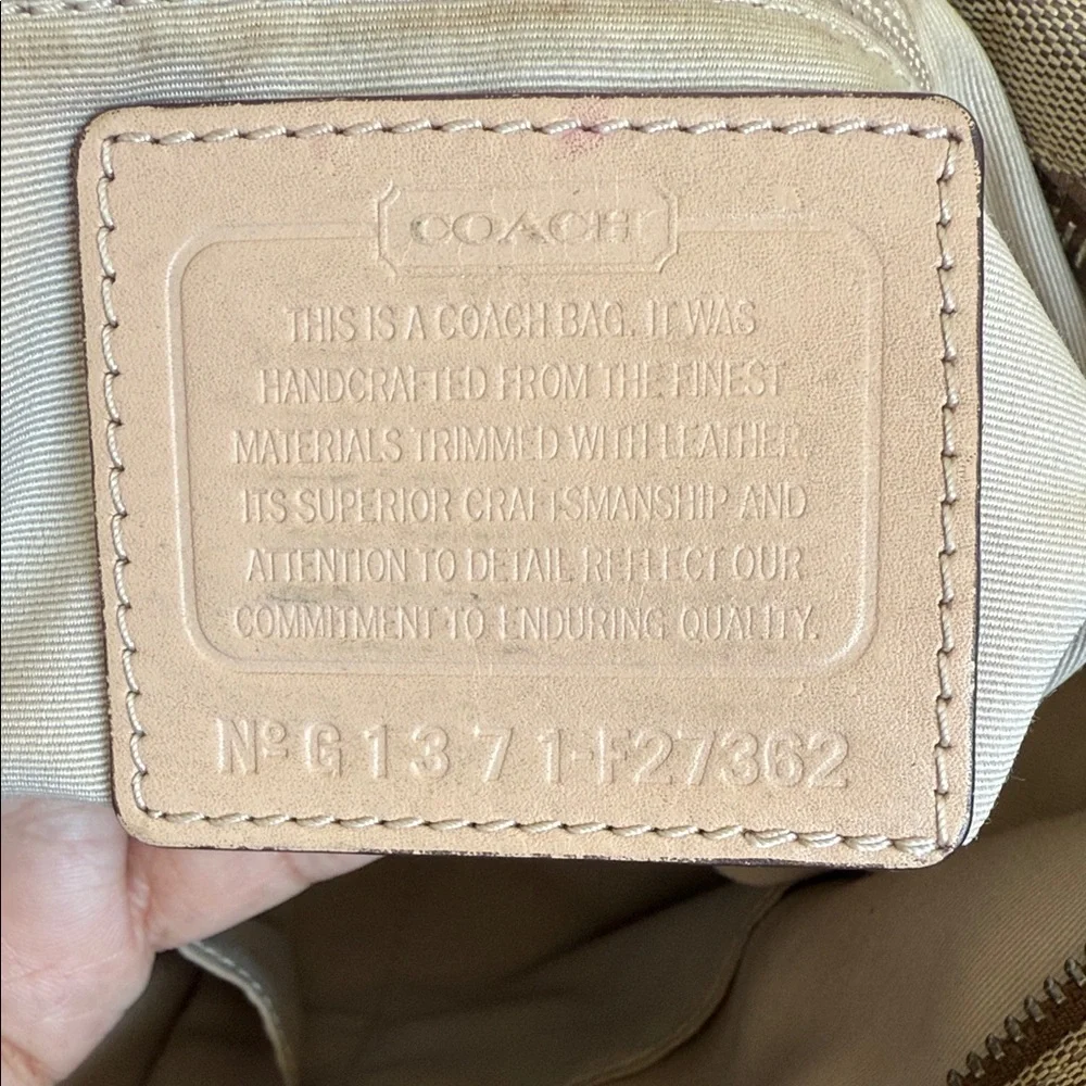 Coach Brown and Tan Signature Tote with Pink Accents
